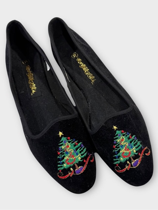 Holiday Editions Shoes - Holiday Editions Vintage Embellished Black Velvet Christmas Flats Women’s Size 8